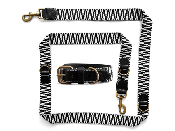 Très chic collection as a dog collar and lead set in black/white