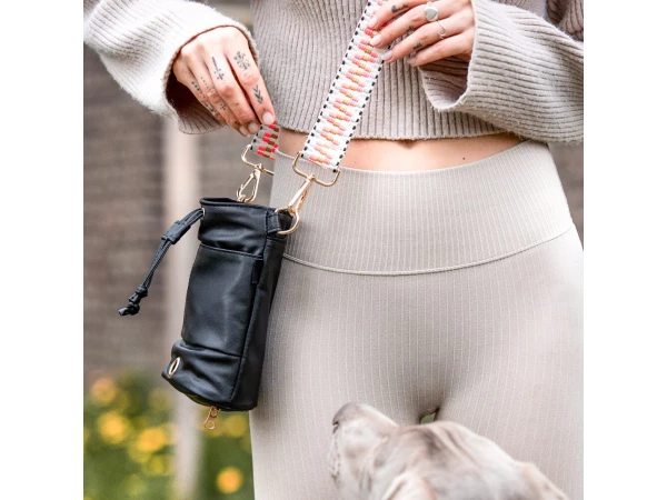 Premium Leckerlitasche Gurtband Pink/Beige mit Hund