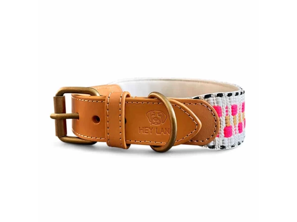 Tres Chic Kollektion Halsband Hund in Pink/Beige vorne