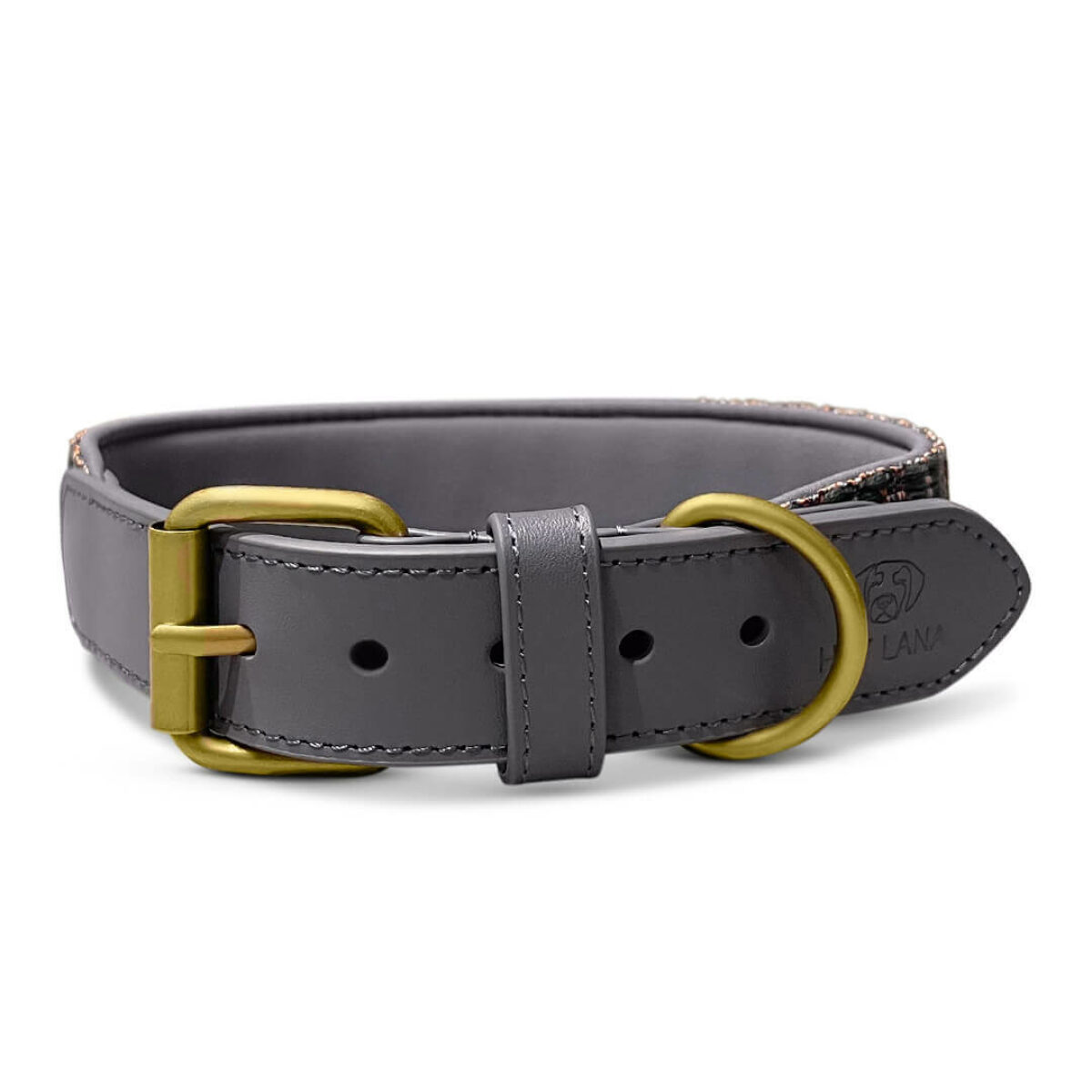 Tres Chic Kollektion Premium Hunde Halsband gepolstert in Blau/Grau vorne