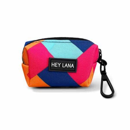 Pink/Turquoise Poop Bag Dispenser, Viewed from the Front