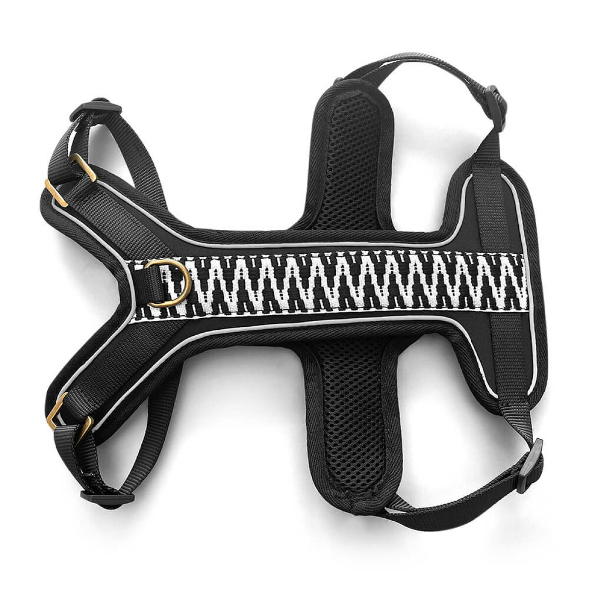 Hund mit Premium Hundegeschirr Gepolstert in Schwarz/Weiß vorne