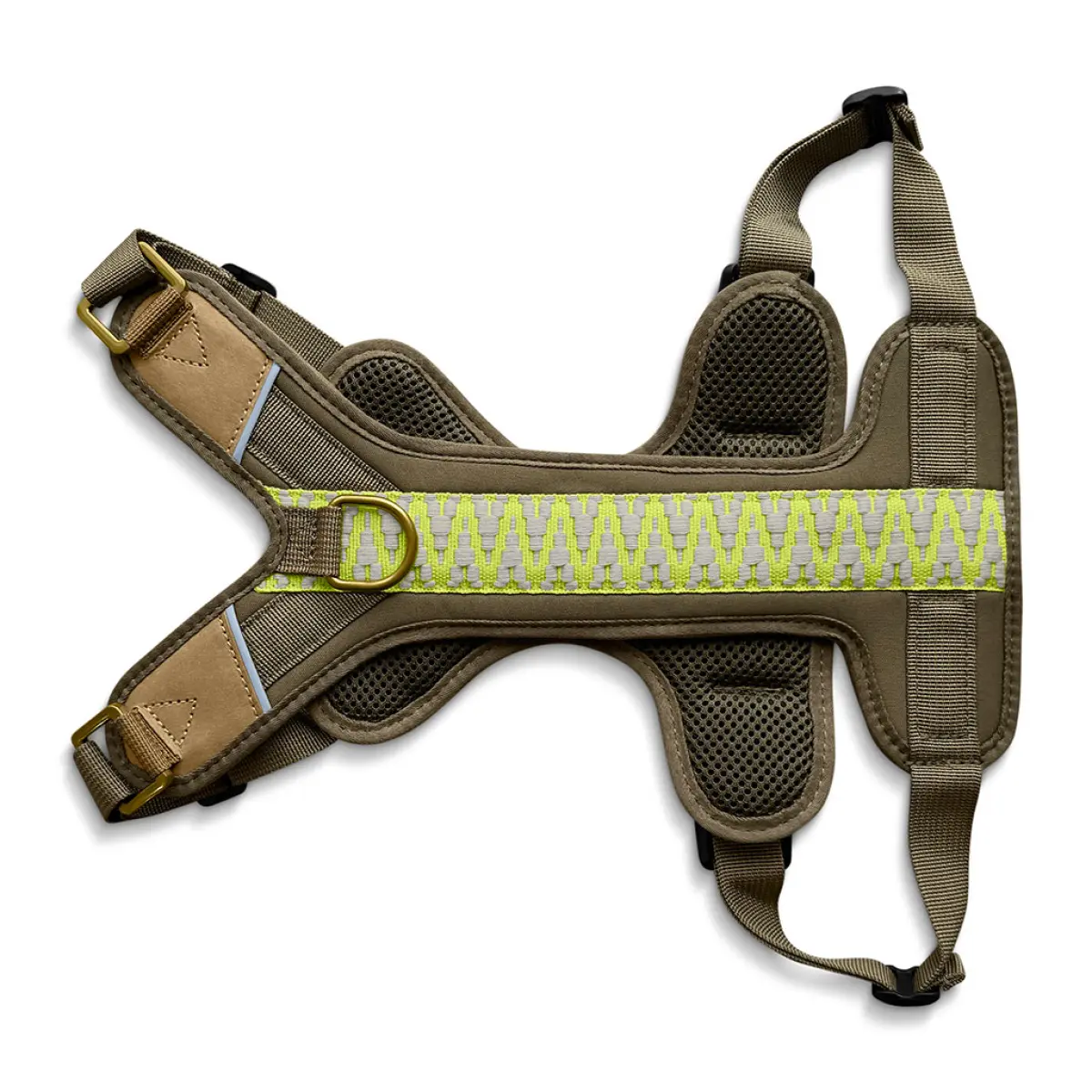 Premium padded dog harness - olive green/neon yellow - Image 6