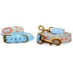 Très chic collection - Dog collar and lead set - Coral/blue