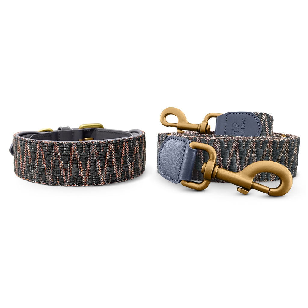 Tres Chic Set: Leash and Collar - Blue and Gray Très chic collection - Dog collar and lead set - blue/grey - Image 1