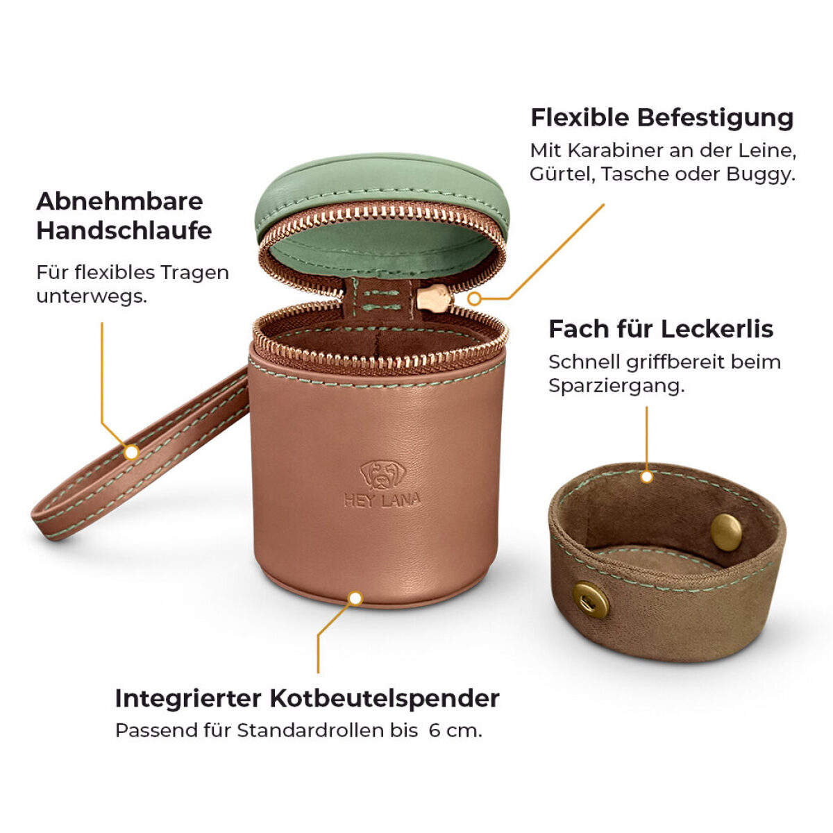 Walk Pouch 2 in 1 – Leckerlibeutel & Kotbeutelspender Mint/Cognac – Bild 3