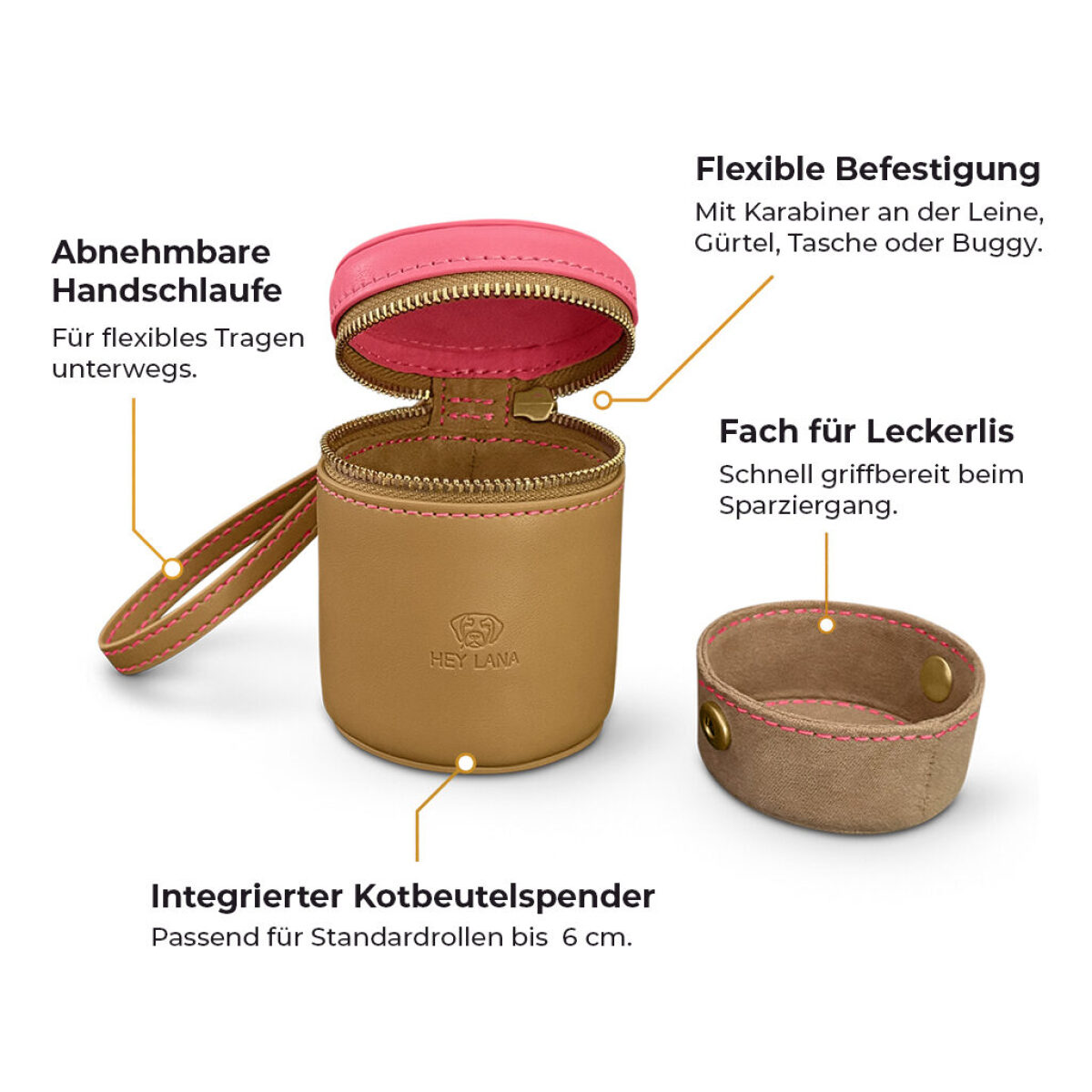Walk Pouch 2-in-1 – Treat Pouch & Poop Bag Dispenser, Pink/Beige - Image 3