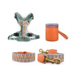 Très chic collection - Dog collar, lead, harness and Walk Pouch set - Sunset/Eucalyptus