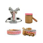 Kollektion Très chic – Set Hundehalsband, Leine, Geschirr und Walk Pouch – Pink/Beige