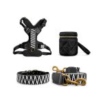 Très chic collection - Dog collar, lead, harness and Walk Pouch set - black/white