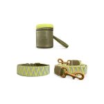 Très chic collection - Dog collar, lead and Walk Pouch set - olive green/neon yellow