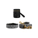 Très chic collection - Dog collar, lead and Walk Pouch set - black/white